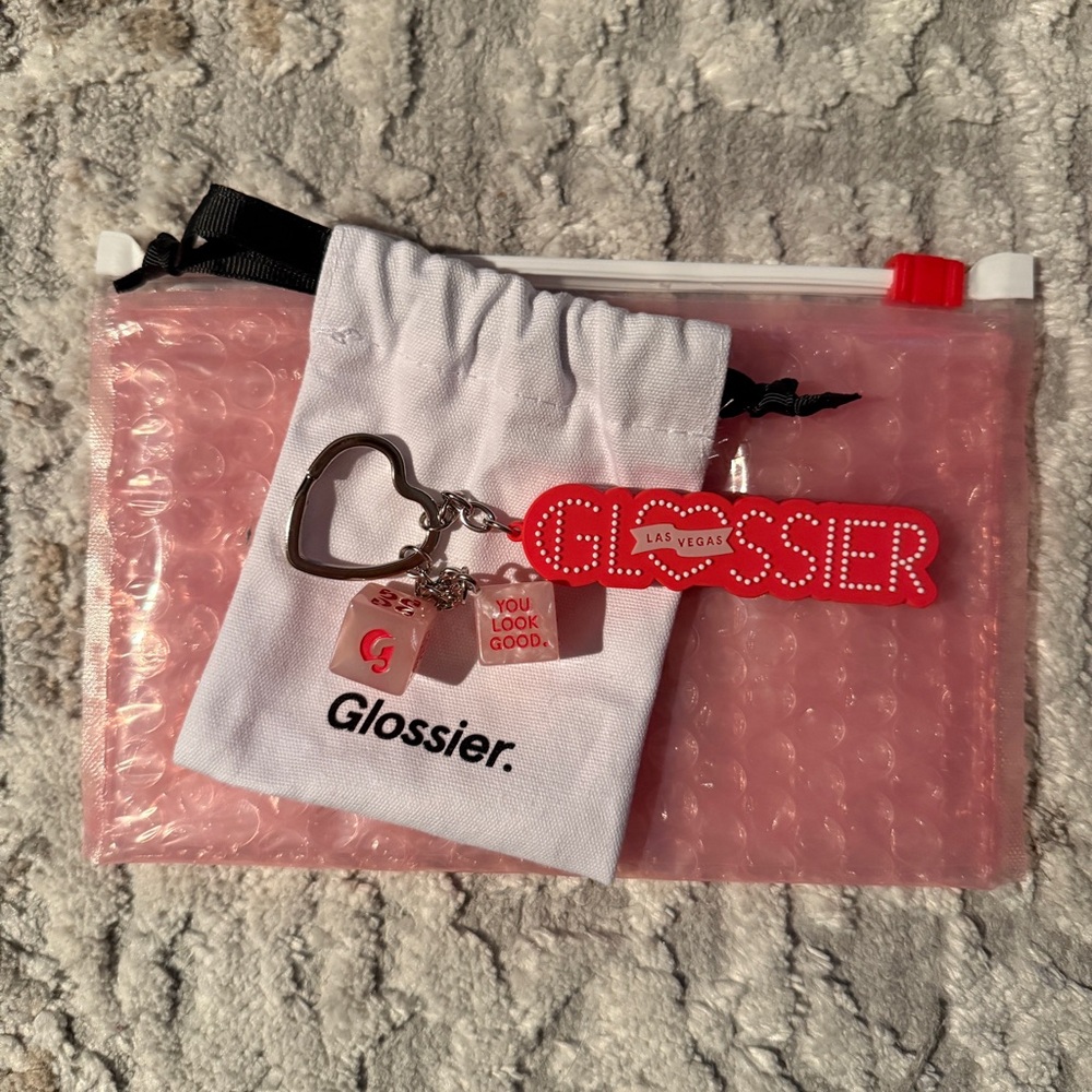 NWT Glossier Las Vegas Keychain • Lucky Dice w/ Heart Keyring